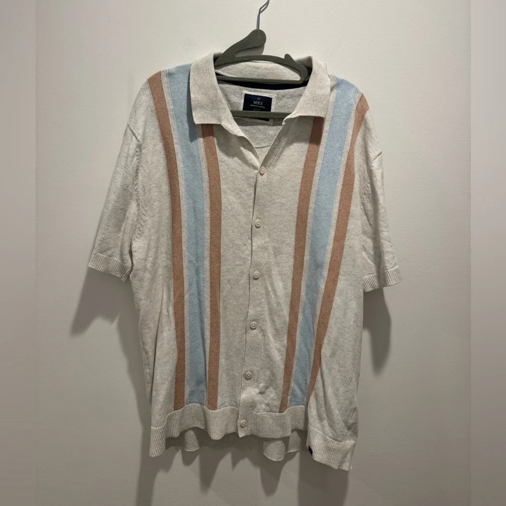 MBX Premium Striped Short Sleeve Button-Up Shirt XL